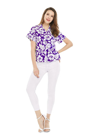 Women's Lady Aloha Shirt in Vintage Hibiscus Purple