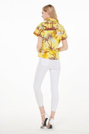 Women's Lady Aloha Shirt in Dolphin Sunset Yellow