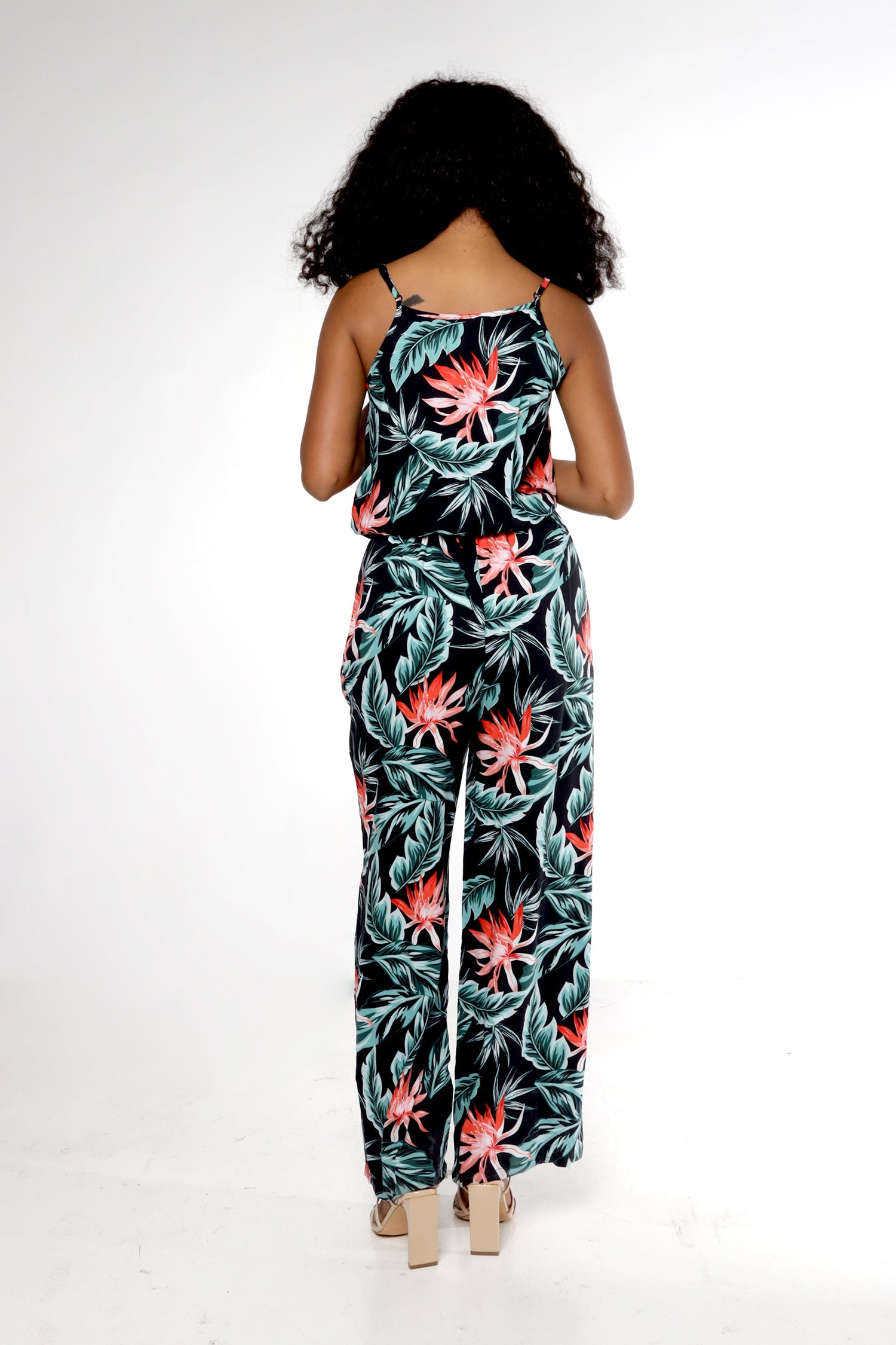 Women's Strap V with Pockets Jumpsuit in Blooming Lily Black