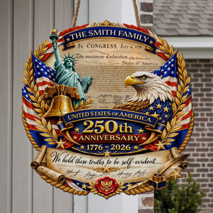 Custom Family Name Wood Sign - Declaration of Independence, American Eagle & Statue of Liberty