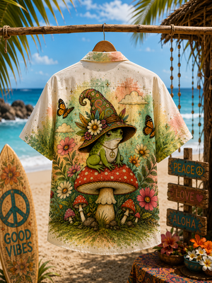 Frog Wizard Mushroom Hawaiian Shirt Back View