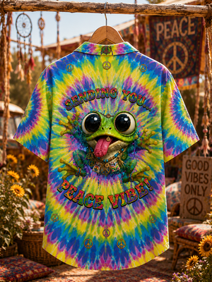 Groovy Peace Frog Hawaiian Shirt Back Flat Lay