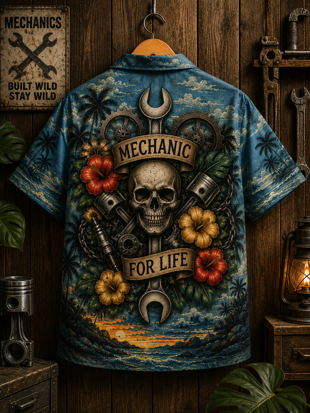 Mechanic For Life Hawaiian Shirt Back Flat Lay