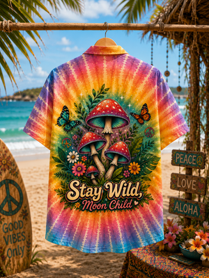 Stay Wild Moon Child Hippie Hawaiian Shirt Back View