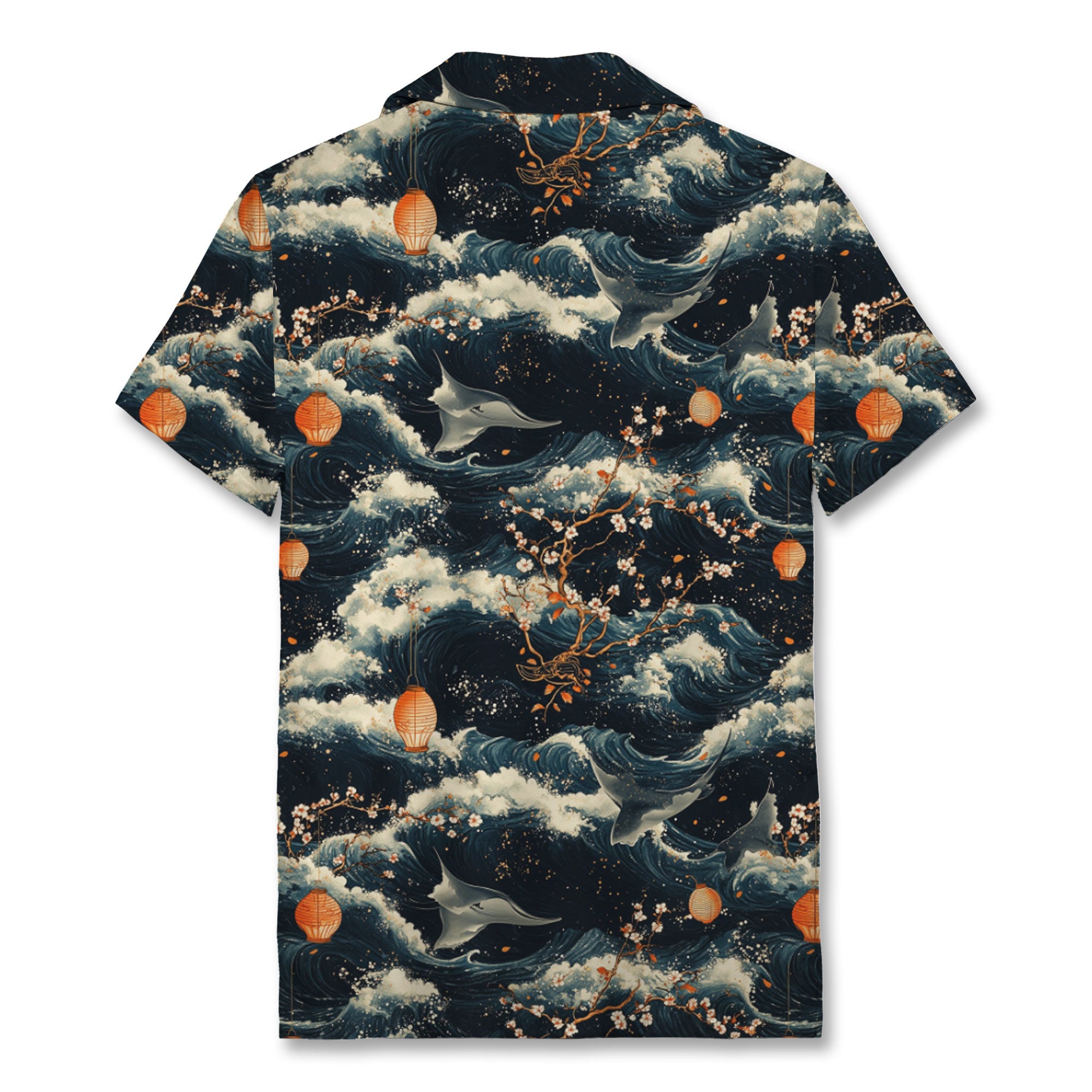 Manta Ray Wave Pattern Japanese Hawaiian Shirt