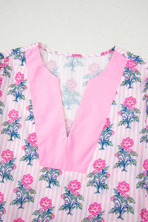 Theodora Patchwork Ruffle Hem Blouse