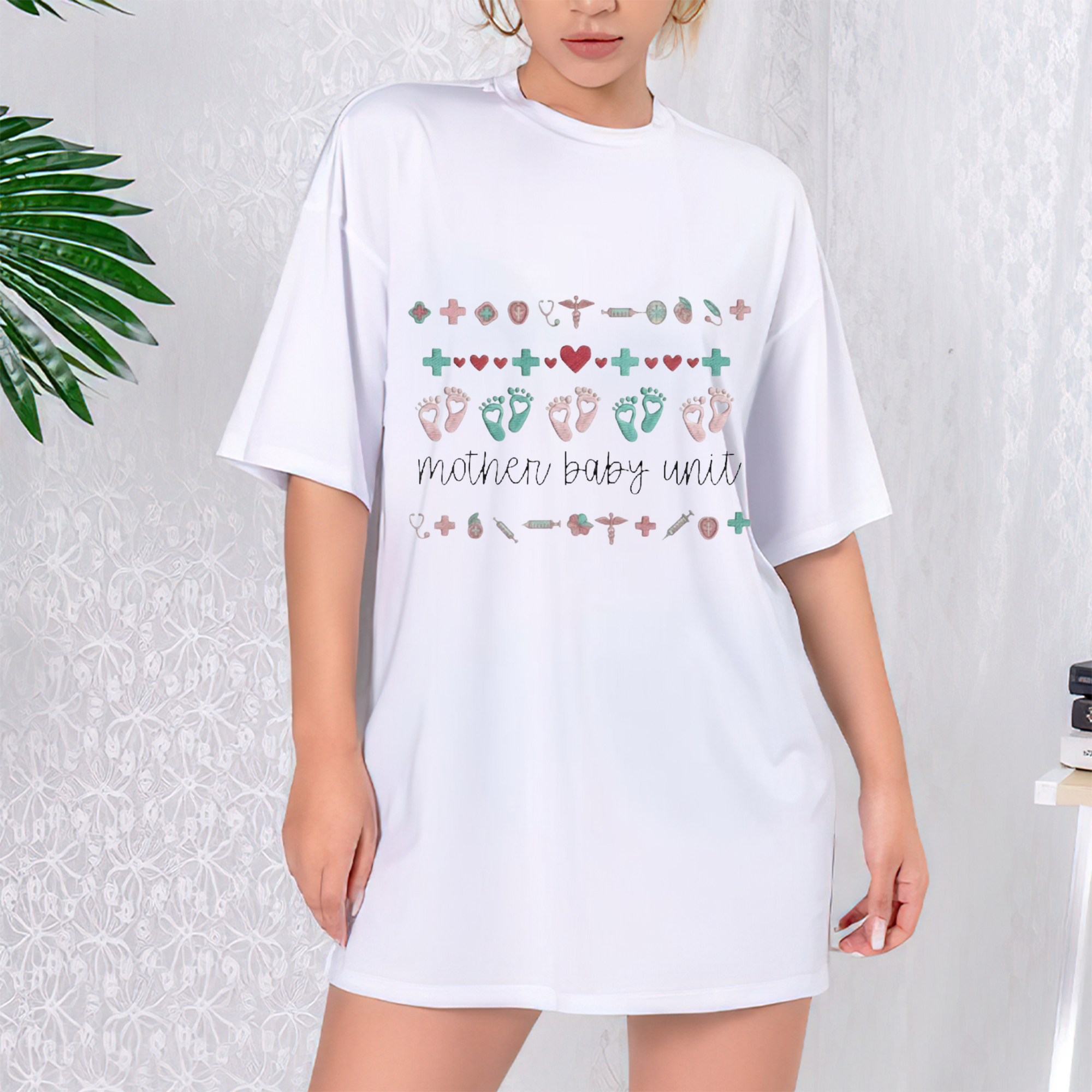 Mother Baby Nurse Embroidery T-Shirt