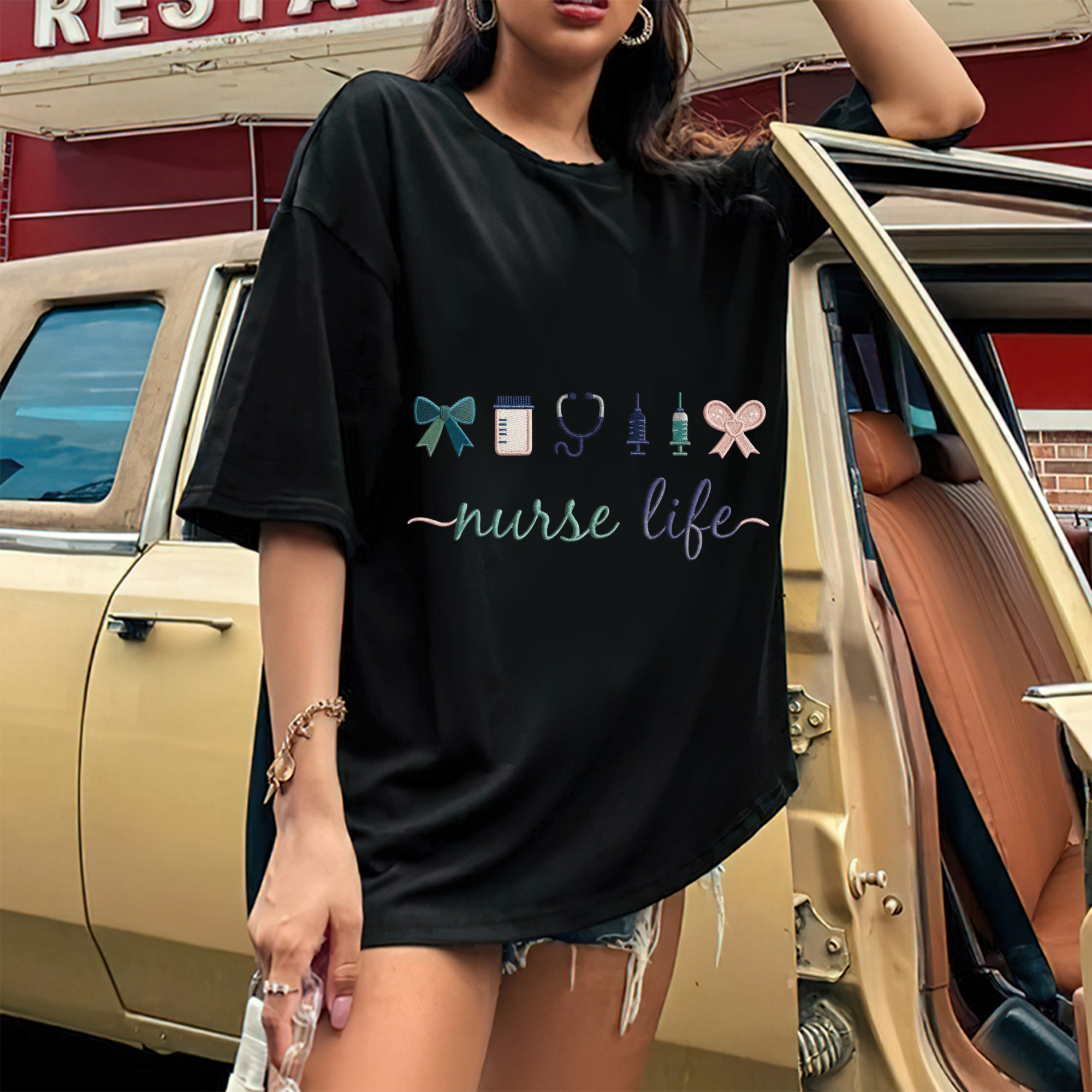 Nurse Life Embroidery T-Shirt