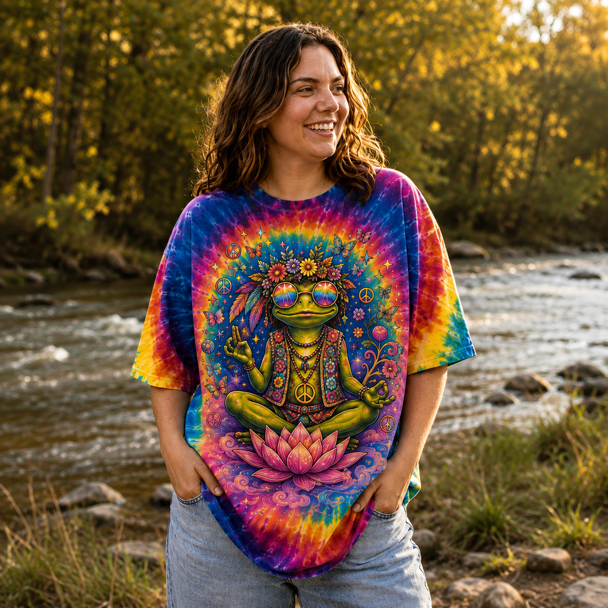 Breathe Deep Good Things Are Blooming Hippie Frog All Over Print T-Shirt