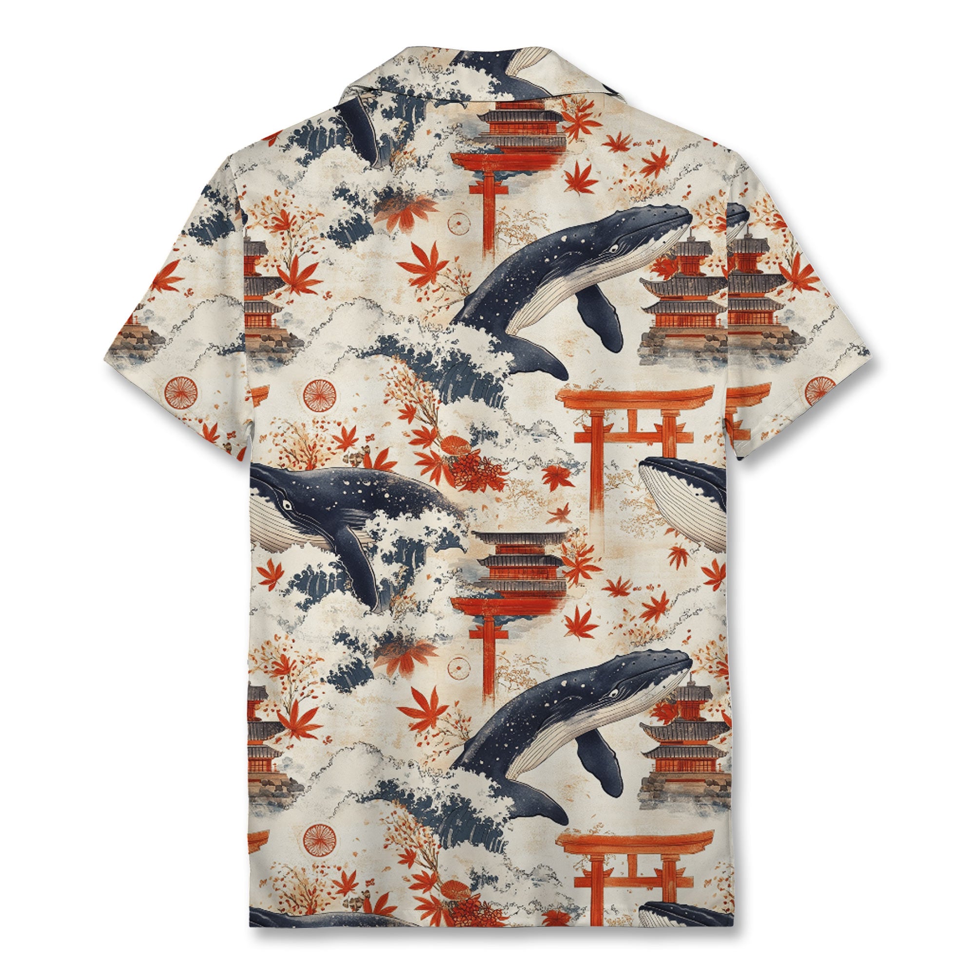 Japanese Whale Torii Pagoda Hawaiian Shirt