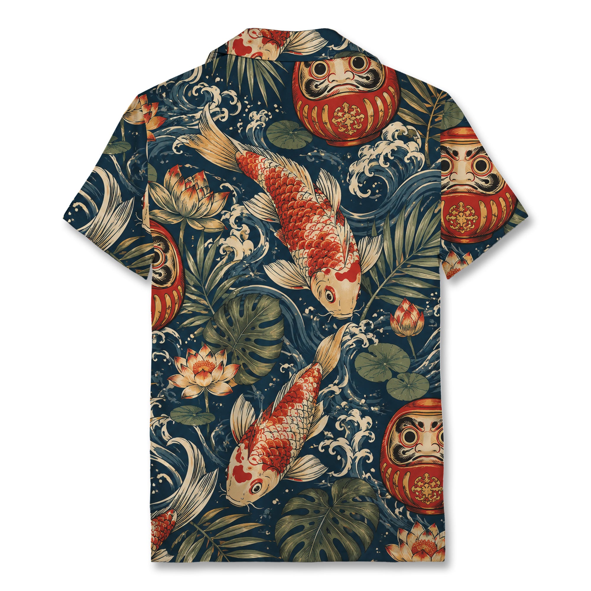 Japanese Koi Daruma Hawaiian Shirt Ocean Waves Aloha Shirt