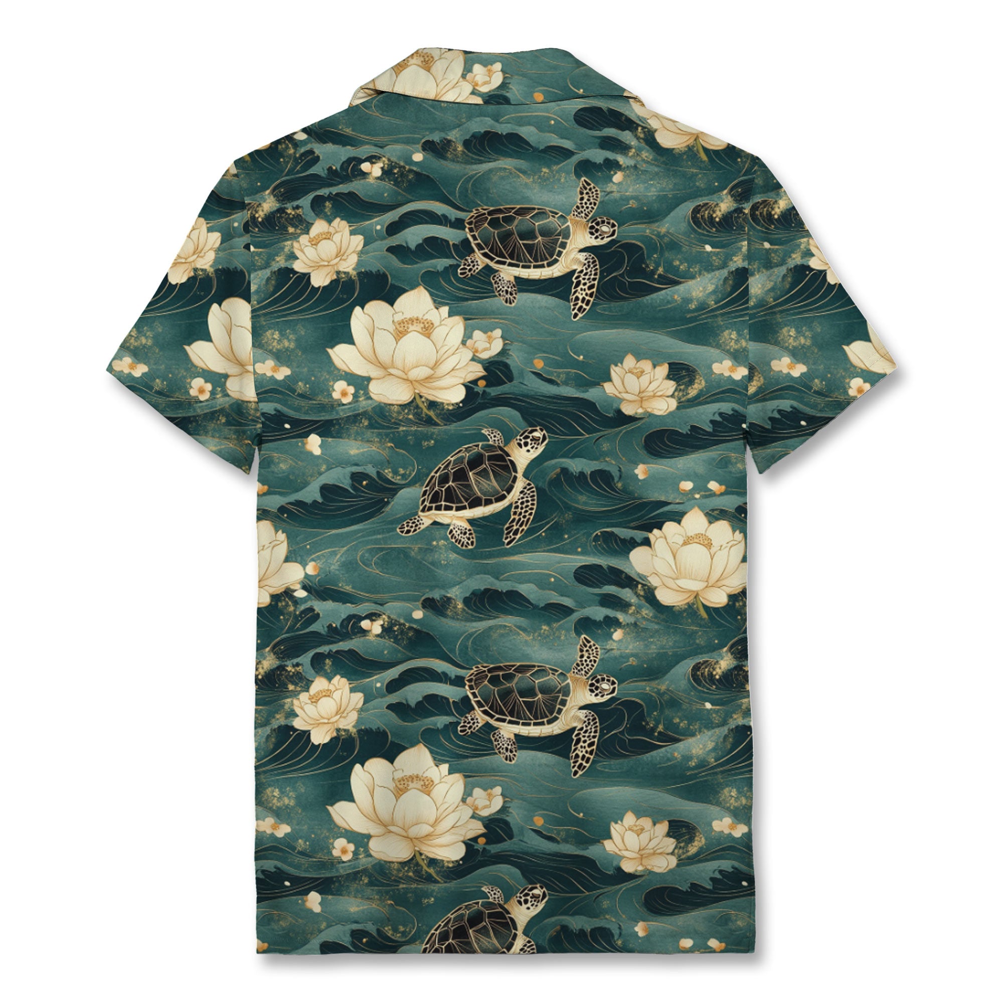 Sea Turtle Lotus Hawaiian Shirt Japanese Ocean Waves Aloha Shirt
