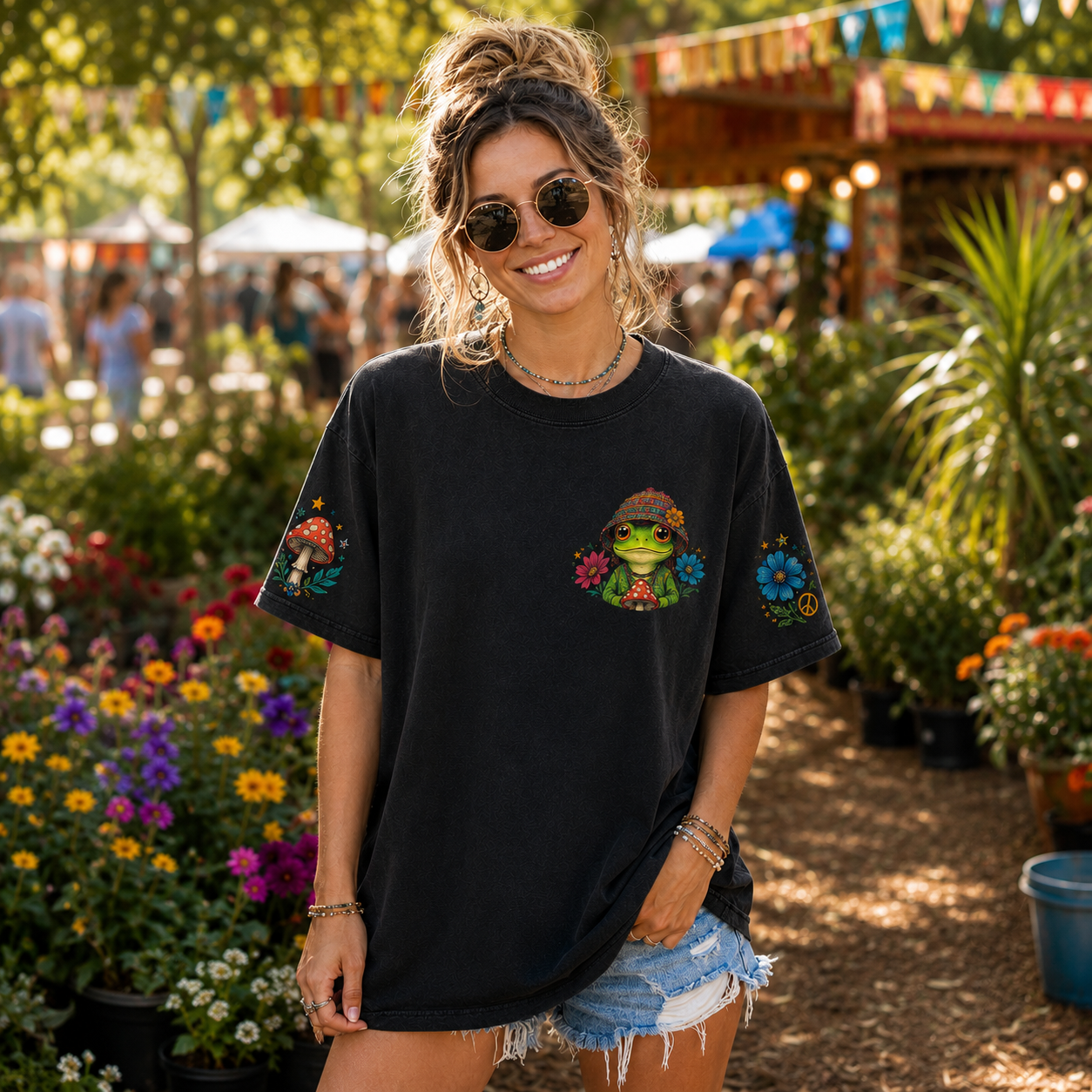 Stay Wild Grow Your Own Way Hippie Frog All Over Print T-Shirt