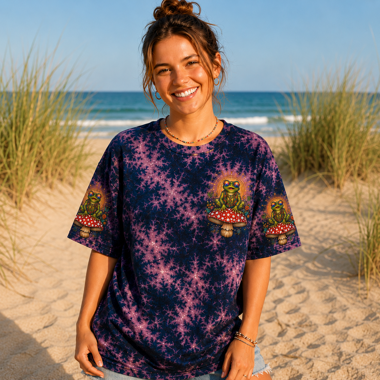 Just Breathe Everything Is Going To Be Okay Hippie Frog All Over Print T-Shirt