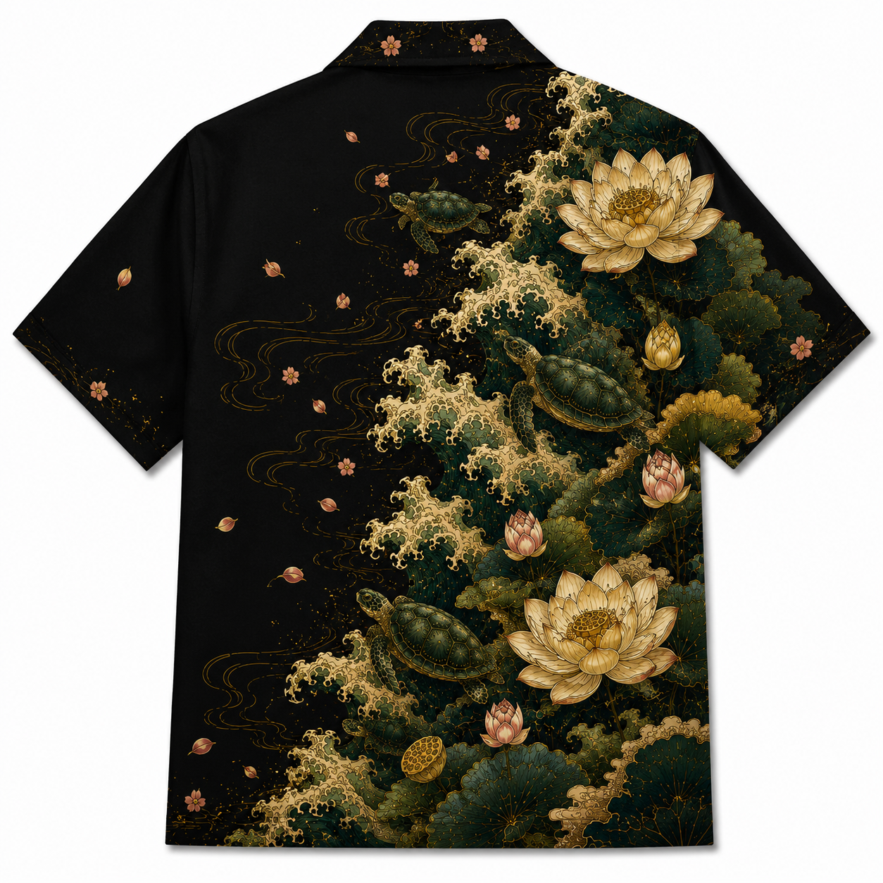 Japanese Sea Turtle Lotus Wave Hawaiian Shirt