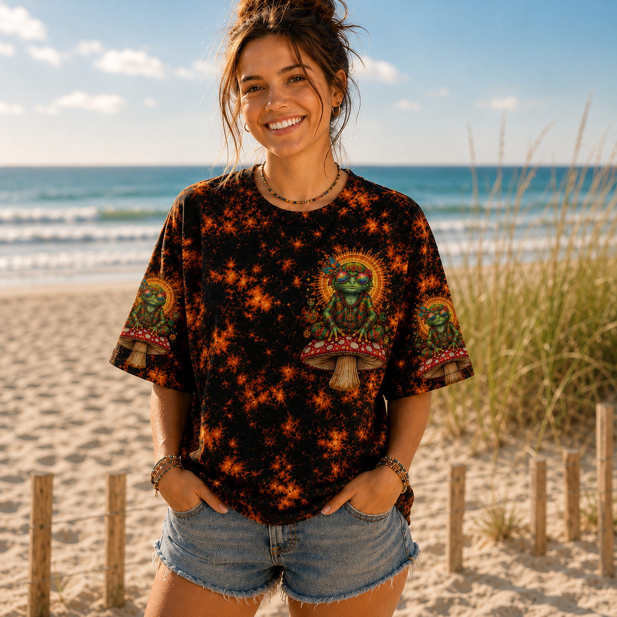 Keep The Faith Good Vibes Are On The Way Hippie Frog All Over Print T-Shirt
