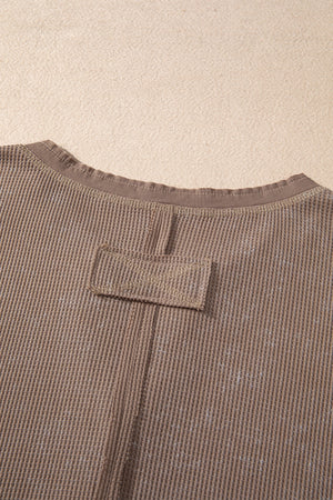 Zahra Waffle Knit Neckline Long Sleeve Top