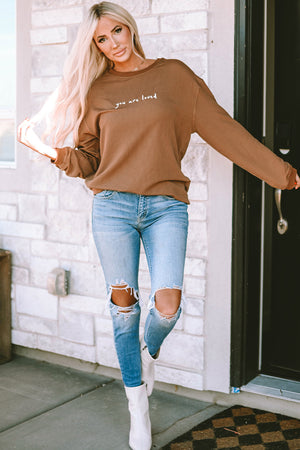 Jessiette Loved Print Corduroy Sweatshirt