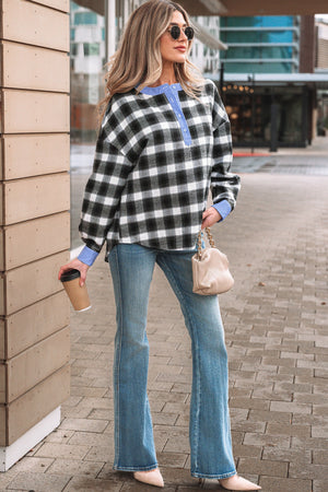 Ezra Half Placket Plaid Blouse