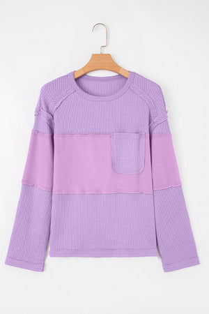 Sawyer Contrast Textured Patchwork Long Sleeve Top