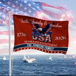 Custom Family Name Faith, Family & Freedom 250 Years of America Patriotic Banner House Flag LM32 897717