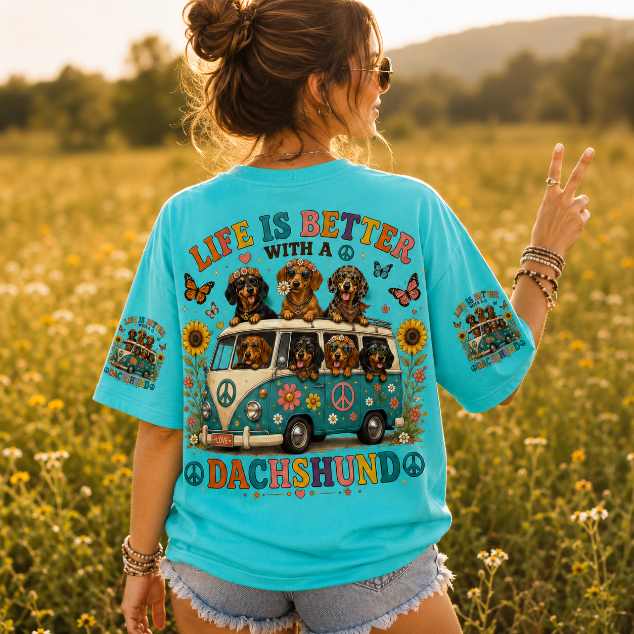 Life Is Better With A Dachshund Hippie All Over Print T-Shirt