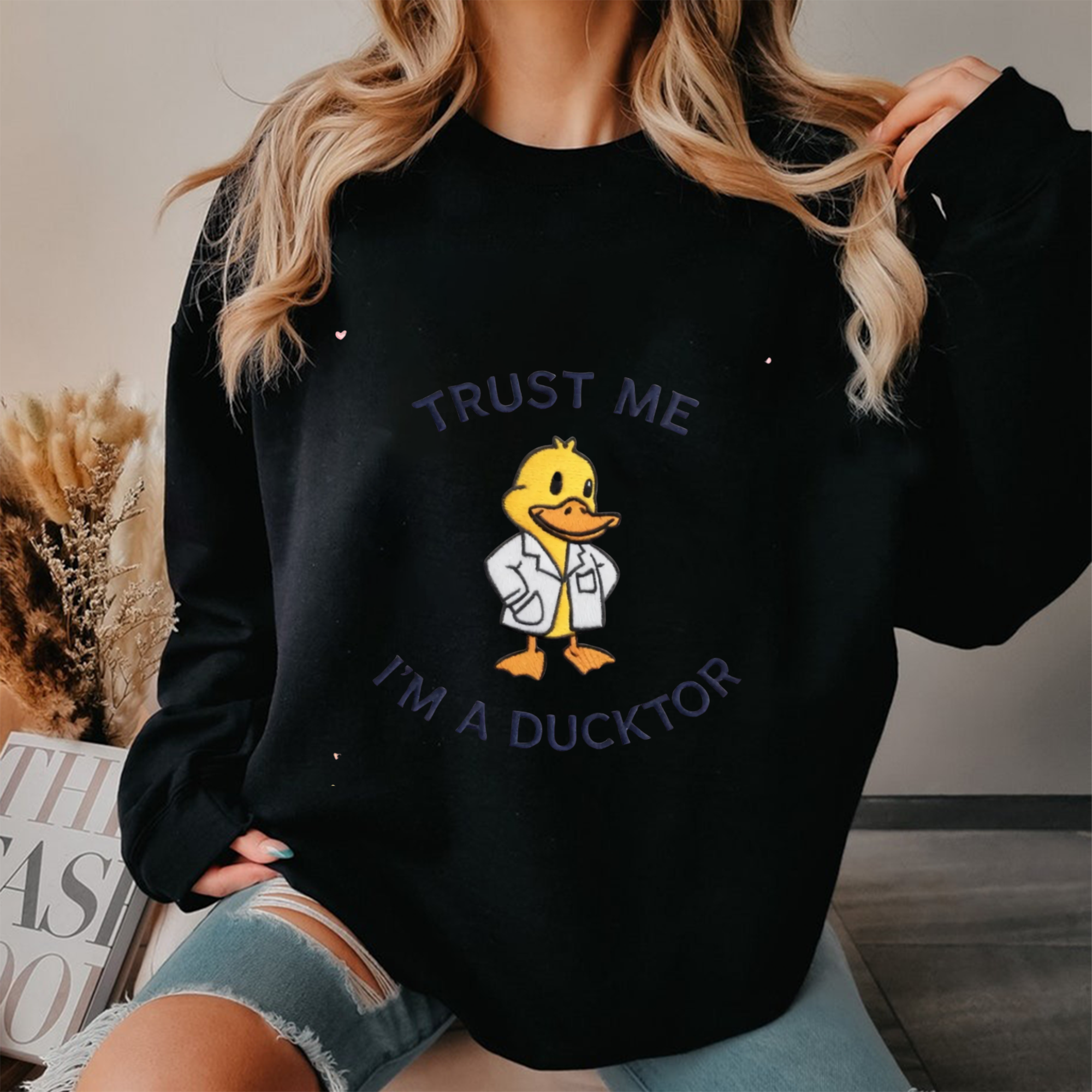 Trust Me Im A Ducktor Embroidery Sweater