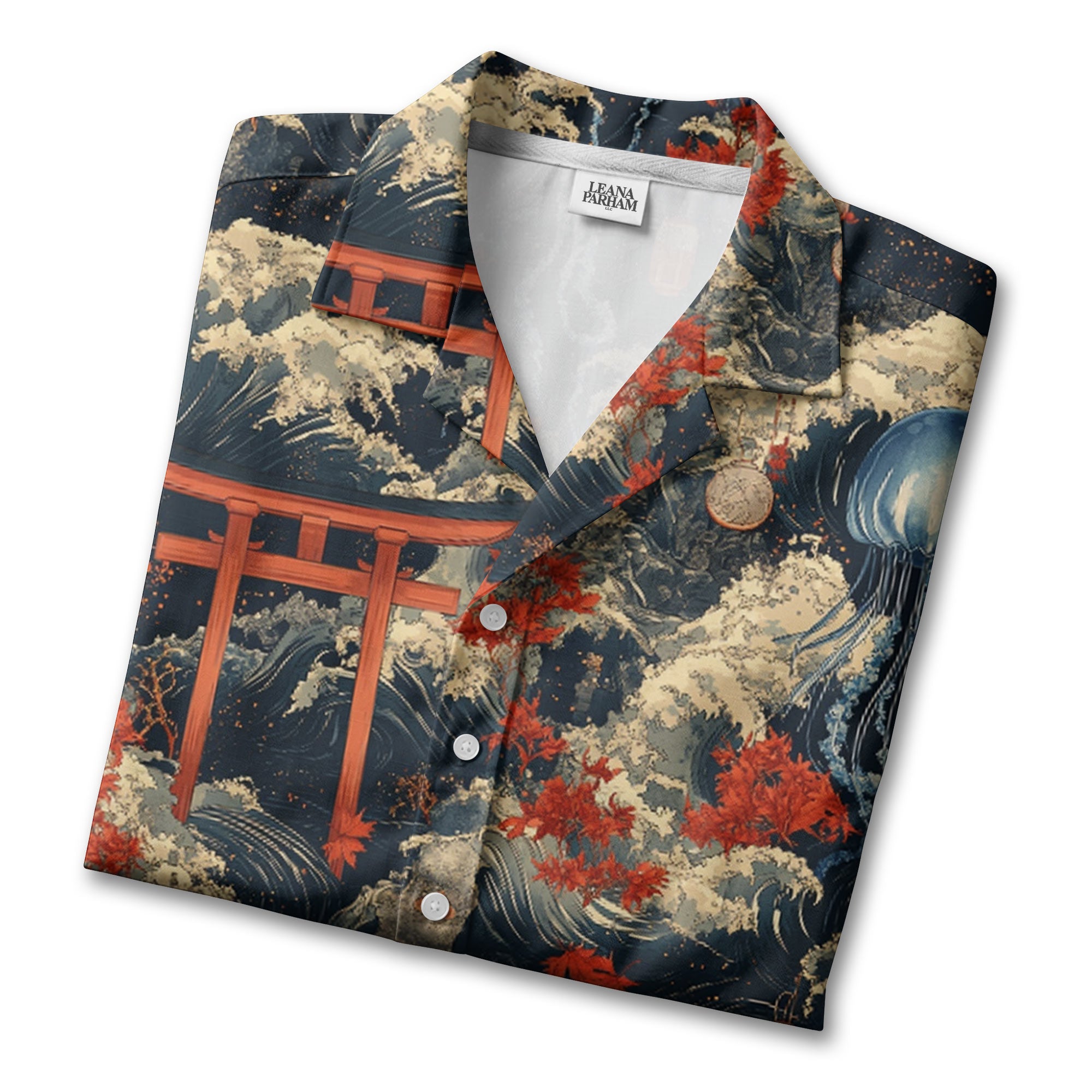 Japanese Torii Jellyfish Hawaiian Shirt Ocean Waves Aloha Shirt