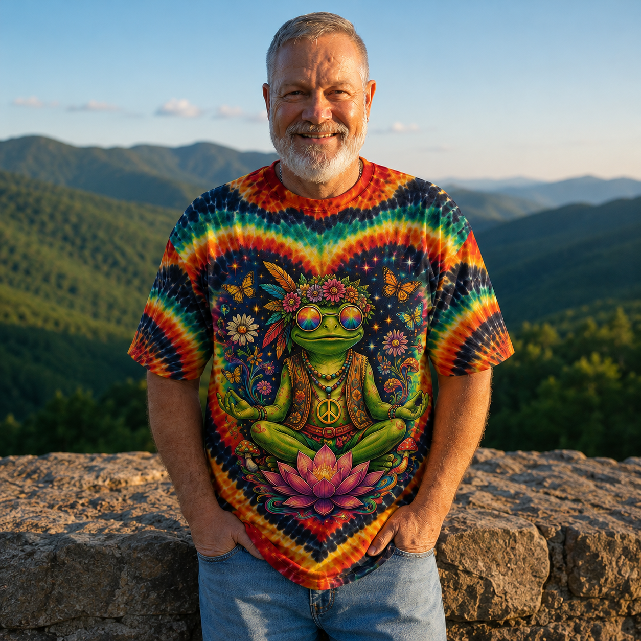 Trust The Journey & Just Breathe Hippie Frog All Over Print T-Shirt