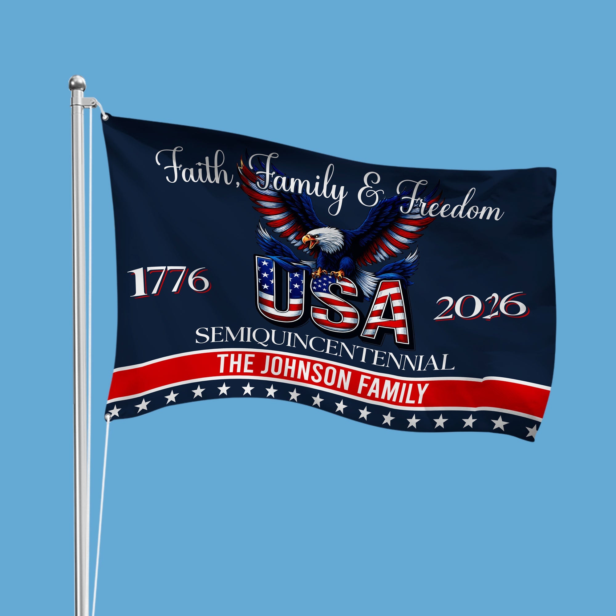 Custom Family Name Faith, Family & Freedom 250 Years of America Patriotic Banner House Flag LM32 897717