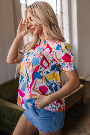 Harper Shirred Short Sleeve Blouse