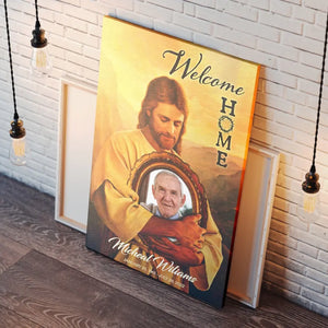 Personalized Canvas Prints, Custom Photo And Name, Memorial Gift, Mom Loss Gift, Father Loss Gift, Welcome Home, Safe In The Arms Of Jesus Dem Canvas