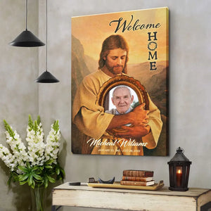 Personalized Canvas Prints, Custom Photo And Name, Memorial Gift, Mom Loss Gift, Father Loss Gift, Welcome Home, Safe In The Arms Of Jesus Dem Canvas