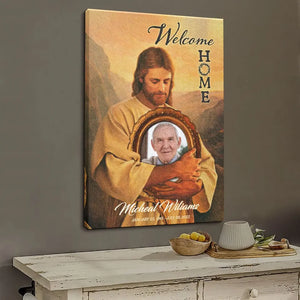 Personalized Canvas Prints, Custom Photo And Name, Memorial Gift, Mom Loss Gift, Father Loss Gift, Welcome Home, Safe In The Arms Of Jesus Dem Canvas
