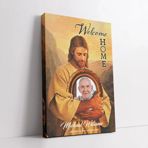 Personalized Canvas Prints, Custom Photo And Name, Memorial Gift, Mom Loss Gift, Father Loss Gift, Welcome Home, Safe In The Arms Of Jesus Dem Canvas