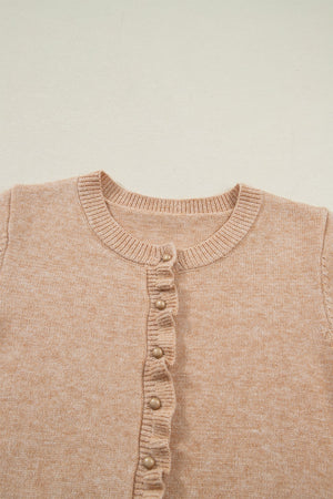 Yamileth Oatmeal Ruffle Trim Sweater