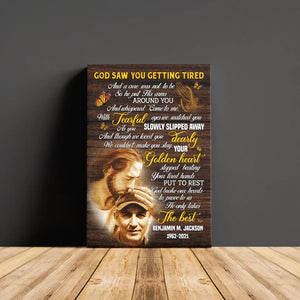 Personalized Canvas Prints, Custom Photo, Sympathy Gifts, Memorial Gift, Safe In The Arms Of Jesus, God Saw You Getting Tired Dem Canvas