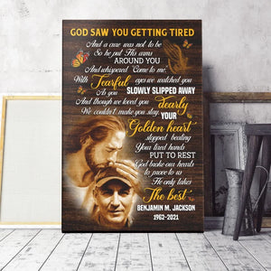 Personalized Canvas Prints, Custom Photo, Sympathy Gifts, Memorial Gift, Safe In The Arms Of Jesus, God Saw You Getting Tired Dem Canvas