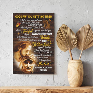 Personalized Canvas Prints, Custom Photo, Sympathy Gifts, Memorial Gift, Safe In The Arms Of Jesus, God Saw You Getting Tired Dem Canvas