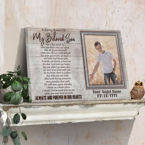 Personalized Memorial Son Canvas, Custom Photo Gift For Son Loss, In Loving Memory Of Son Gift Dem Canvas