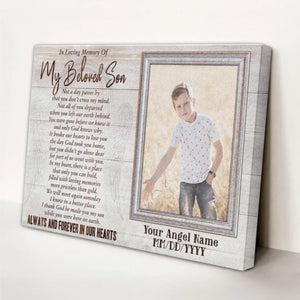 Personalized Memorial Son Canvas, Custom Photo Gift For Son Loss, In Loving Memory Of Son Gift Dem Canvas
