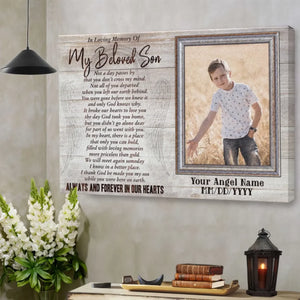 Personalized Memorial Son Canvas, Custom Photo Gift For Son Loss, In Loving Memory Of Son Gift Dem Canvas