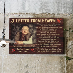 Personalized Canvas Prints, Custom Photo, Memorial Gifts, Remembrance Gifts, Sympathy Gifts, A Letter From Heaven Dem Canvas