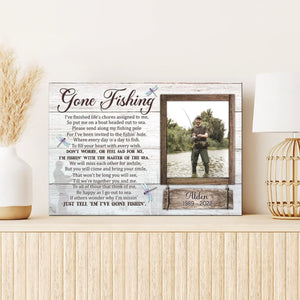 Personalized Canvas Prints Custom Photo, Gone Fishing Memorial, Father Gifts, Rest In Peace Sign Dem Canvas