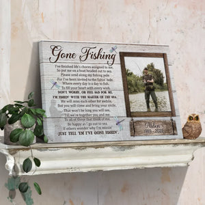 Personalized Canvas Prints Custom Photo, Gone Fishing Memorial, Father Gifts, Rest In Peace Sign Dem Canvas