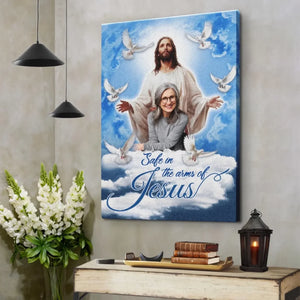 Personalized Canvas Prints, Custom Photo, Sympathy Gifts, Memorial Gifts, Loss Parents, Blue Sky With Pigeon Safe In The Arms Of Jesus Dem Canvas