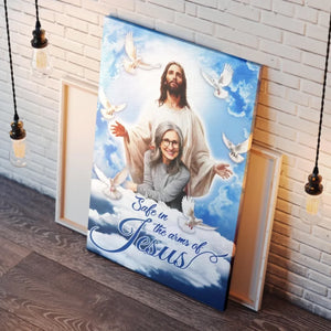 Personalized Canvas Prints, Custom Photo, Sympathy Gifts, Memorial Gifts, Loss Parents, Blue Sky With Pigeon Safe In The Arms Of Jesus Dem Canvas