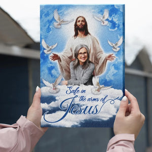 Personalized Canvas Prints, Custom Photo, Sympathy Gifts, Memorial Gifts, Loss Parents, Blue Sky With Pigeon Safe In The Arms Of Jesus Dem Canvas