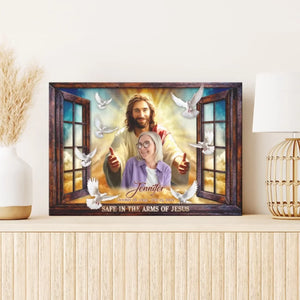 Personalized Canvas Prints, Custom Photo, Memorial Gifts, Sympathy Gifts, Window Frame Safe In The Arms Of Jesus Dem Canvas