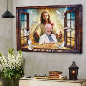 Personalized Canvas Prints, Custom Photo, Memorial Gifts, Sympathy Gifts, Window Frame Safe In The Arms Of Jesus Dem Canvas